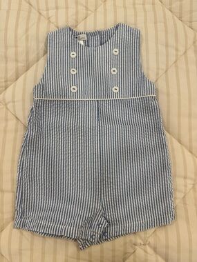 Petit Ami Blue and White Striped Seersucker Romper